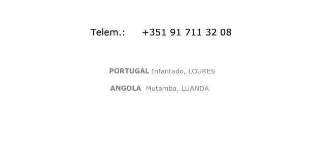 

Telem.:     +351 91 711 32 08
comercial@producaobestial.pt

                                         PORTUGAL Infantado, LOURES

                                             ANGOLA  Mutamba, LUANDA